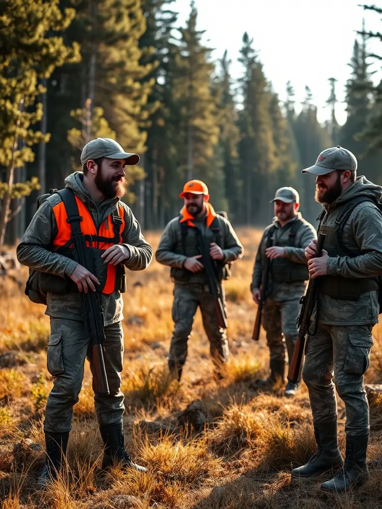 Hunters participating in a controlled hunt, following strict regulations and guidelines to manage wildlife populations and maintain ecological balance.